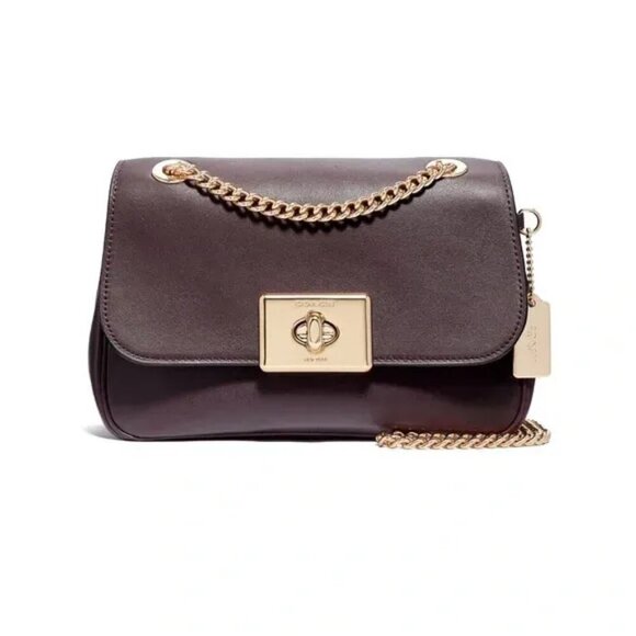 Coach 2018 Cassidy Oxblood Maroon Leather Turnlock Flap Chain Crossbody F34828 - Picture 1 of 16